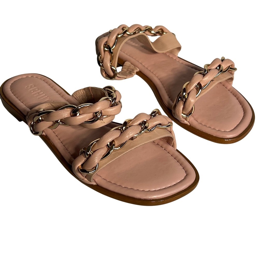 SCHUTZ Pink Leather Chain‎ Slide Sandals Women's Size 6B